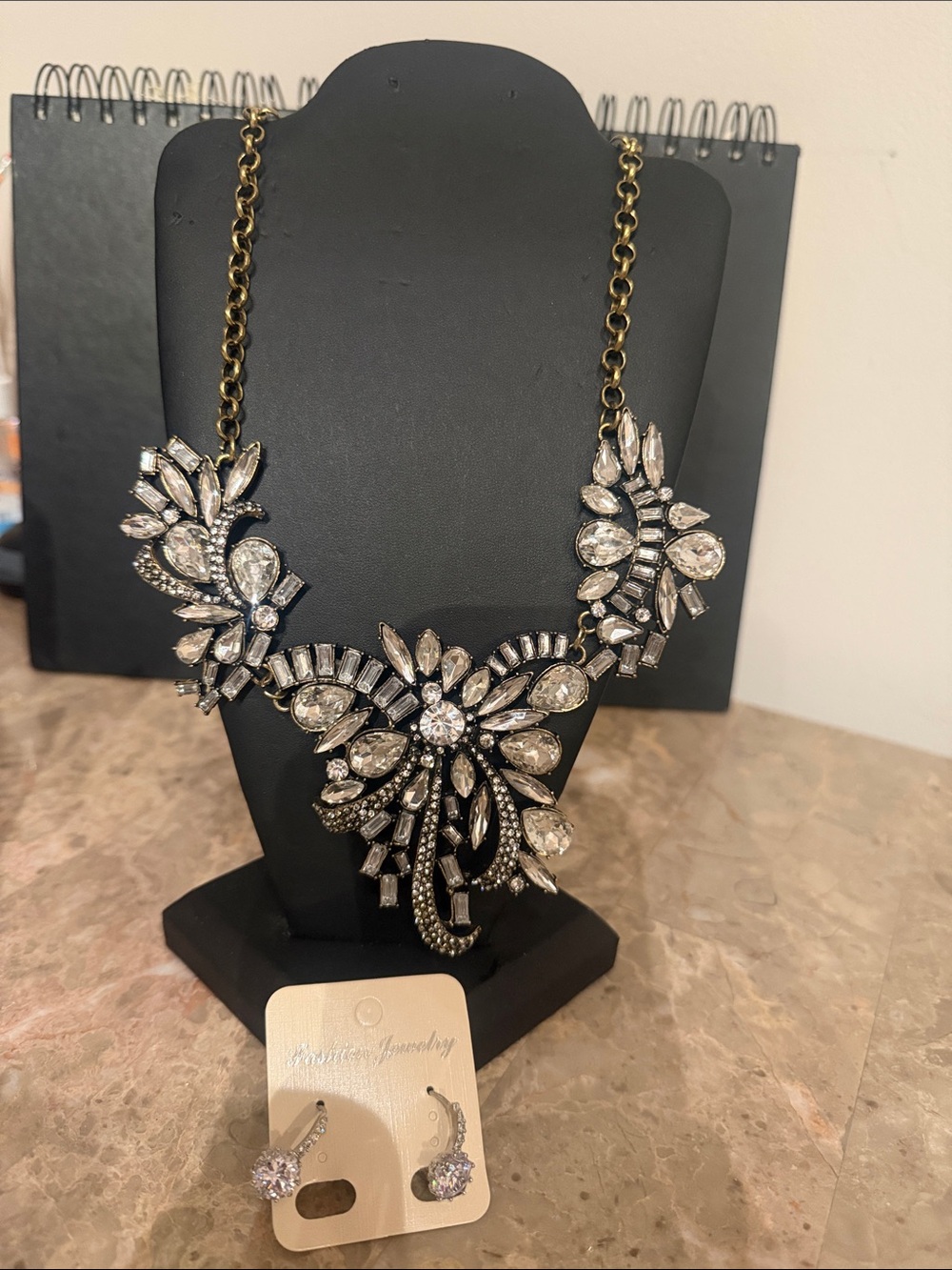 earrings and necklace